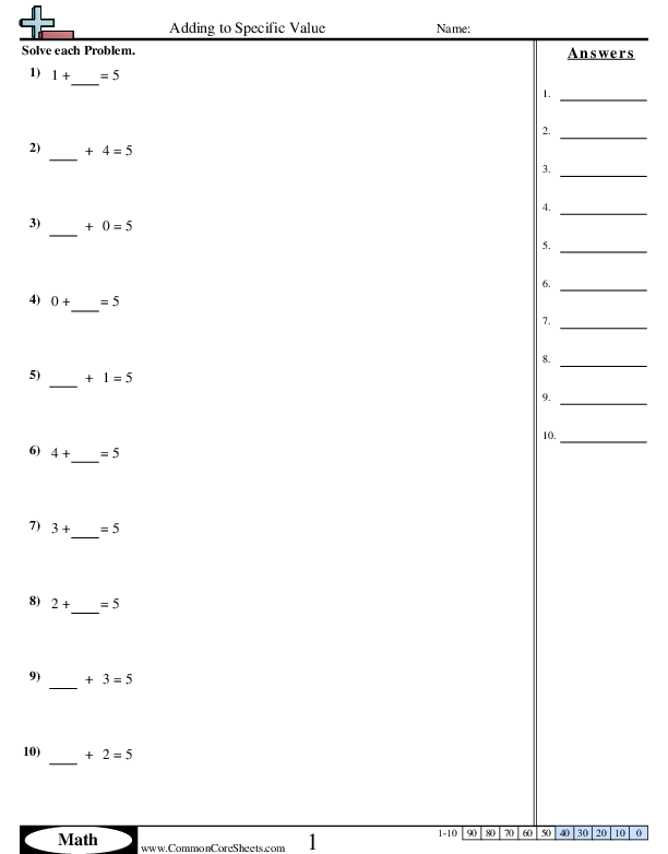 Addition Worksheets - Adding Multiples of Ten to Multiples of Ten worksheet